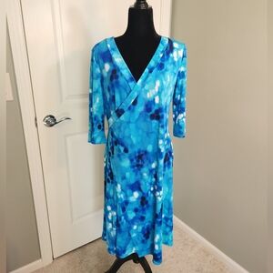 😀  3 For $15 Blue Water Drop Faux Wrap Dress
